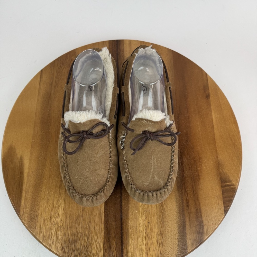 Womens Ugg Ansley Brown Suede Wool Lined Comfort Loafers Slippers Shoes Size 1 M